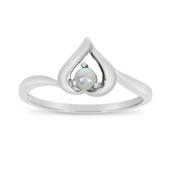 14k White Gold Freshwater Cultured Pearl Heart Ring