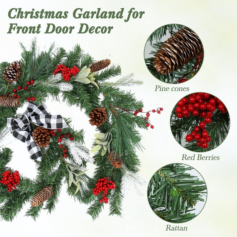 6 Feet Holiday Garland Red Berry Garland Christmas Table Decor, Fireplace  Mantle