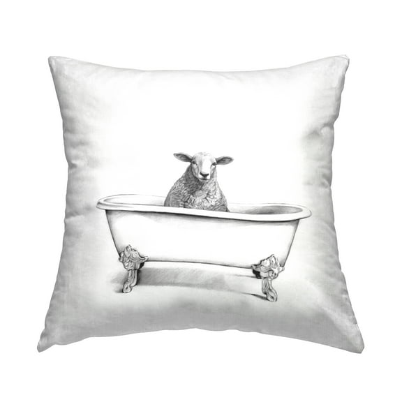 Stupell Industries Wooly Sheep in Bathtub Farm Animal Portrait Design by Victoria Borges Throw Pillow