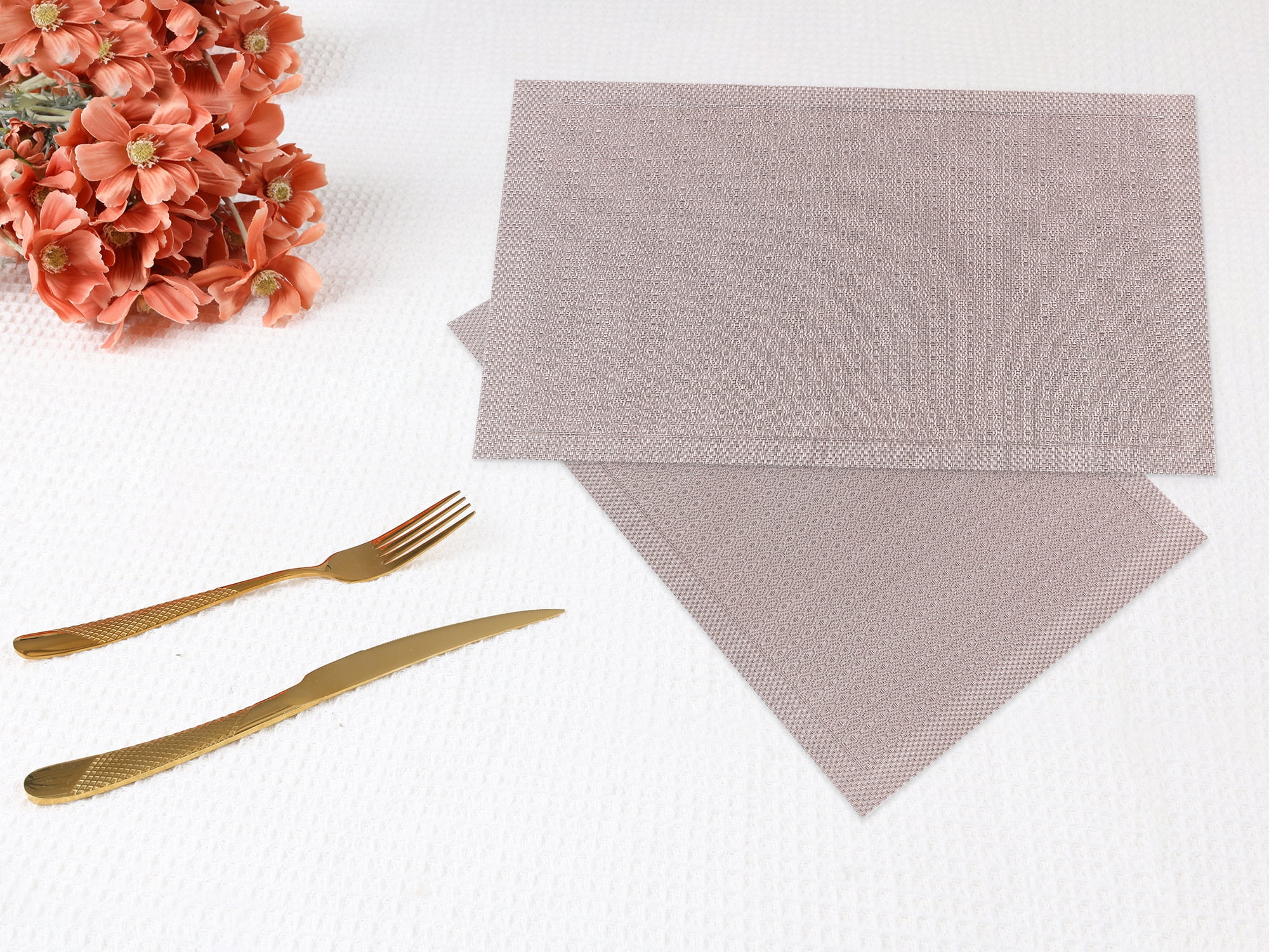 Unique Bargains Rustic Placemats Set of 6 Placemats for Dining Table Decor Khaki 18x12in