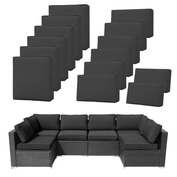 14 Pcs Patio Cushion Covers Replacement Outdoor Couch Cushions Covers Splashproof Sofa Slipcovers Set with Zippers,Patio Furniture Protector, Couch 3 Sizes, Covers Only