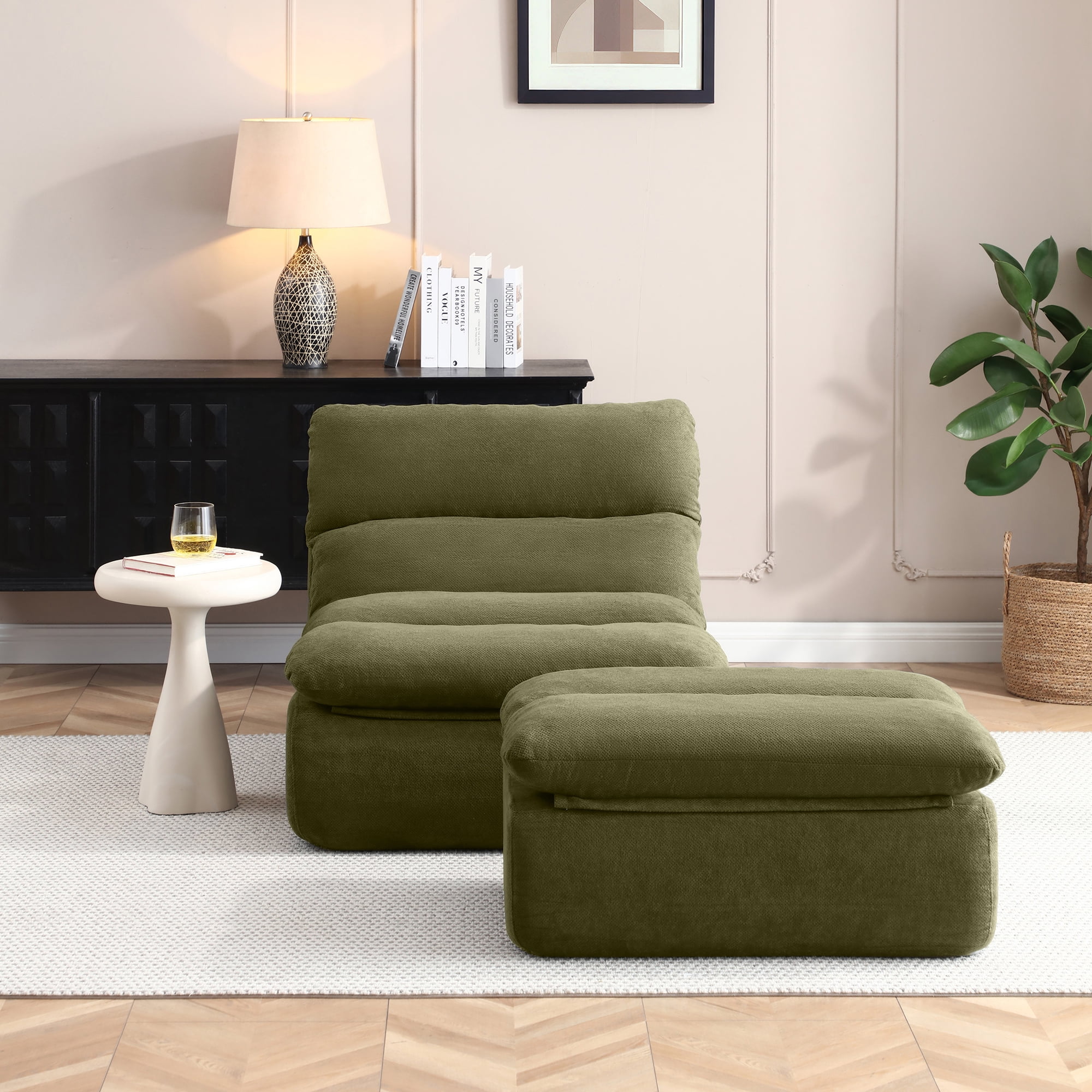 32" Bean Bag Chair & Ottoman, Tufted Lazy Sofa for Adults