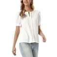 thumbnail image 4 of Summer Tops for Women Short Puff Sleeve V Neck Dressy Casual Blouse Textured Outfits 2026 XS White, 4 of 6
