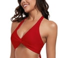 thumbnail image 2 of Ocean Blues Women's and Women's Plus Bikini Top V Neck Twist Front Swimsuit Top Red Bathing Suit , Size Small, 2 of 7