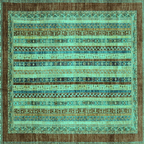 Ahgly Company Indoor Square Abstract Turquoise Blue Modern Area Rugs, 8' Square