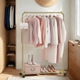 thumbnail image 2 of LEDREM Garment Rack, Closet Organizer with Shoe Storage, 110lb Capacity for Bedroom, Gold, 2 of 6