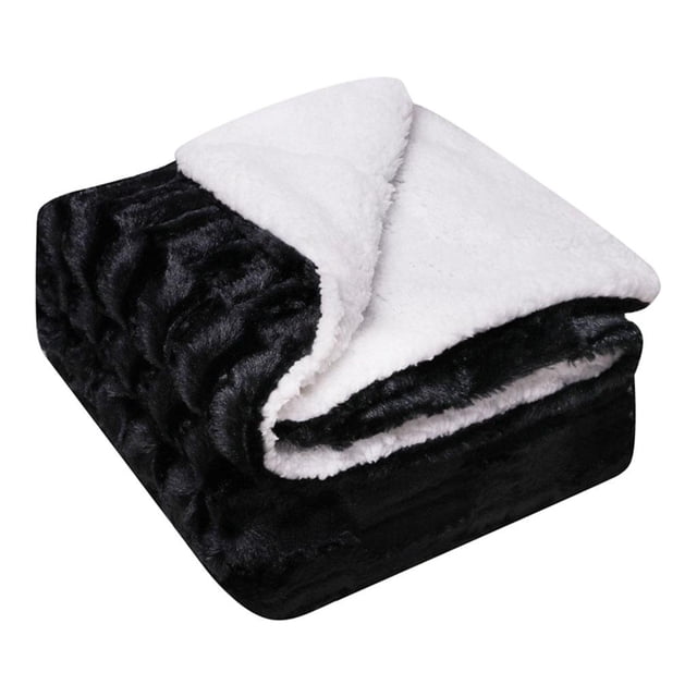 Manta de terciopelo de cordero de doble capa, ropa de cama de terciopelo, cómoda y elegante. Negro