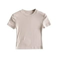 thumbnail image 4 of outfmvch crop tops for women casual solid color tank short sleeve crop t-shirt womens tops crop tops Z Beige L, 4 of 4