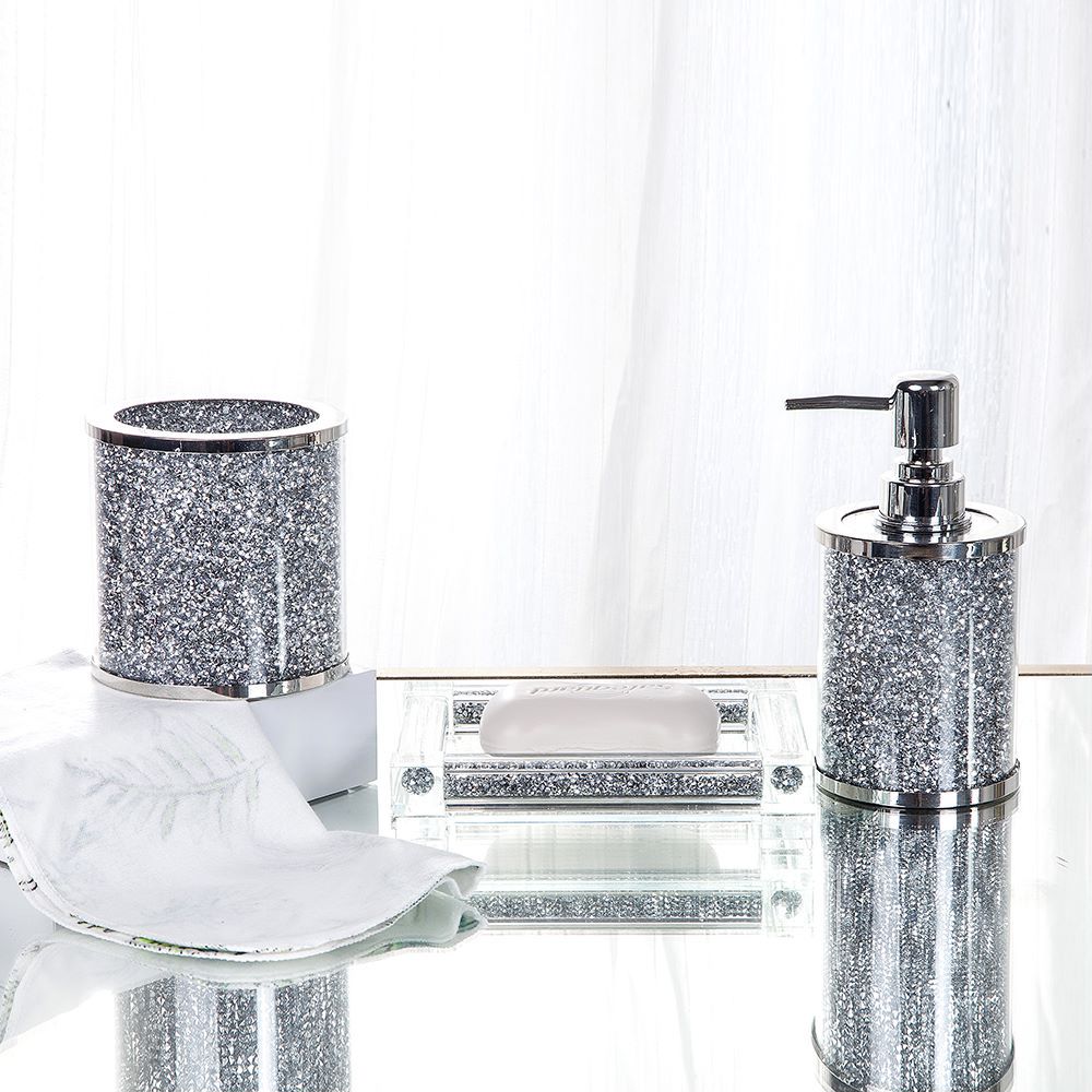 3PCS Bathroom Accessories Set , Dispenser Soap Pump & Toothbrush Holder & Soap Dish Glass