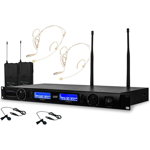 Sistema de micrófono inalámbrico Technical Pro UHF con solapa y auriculares