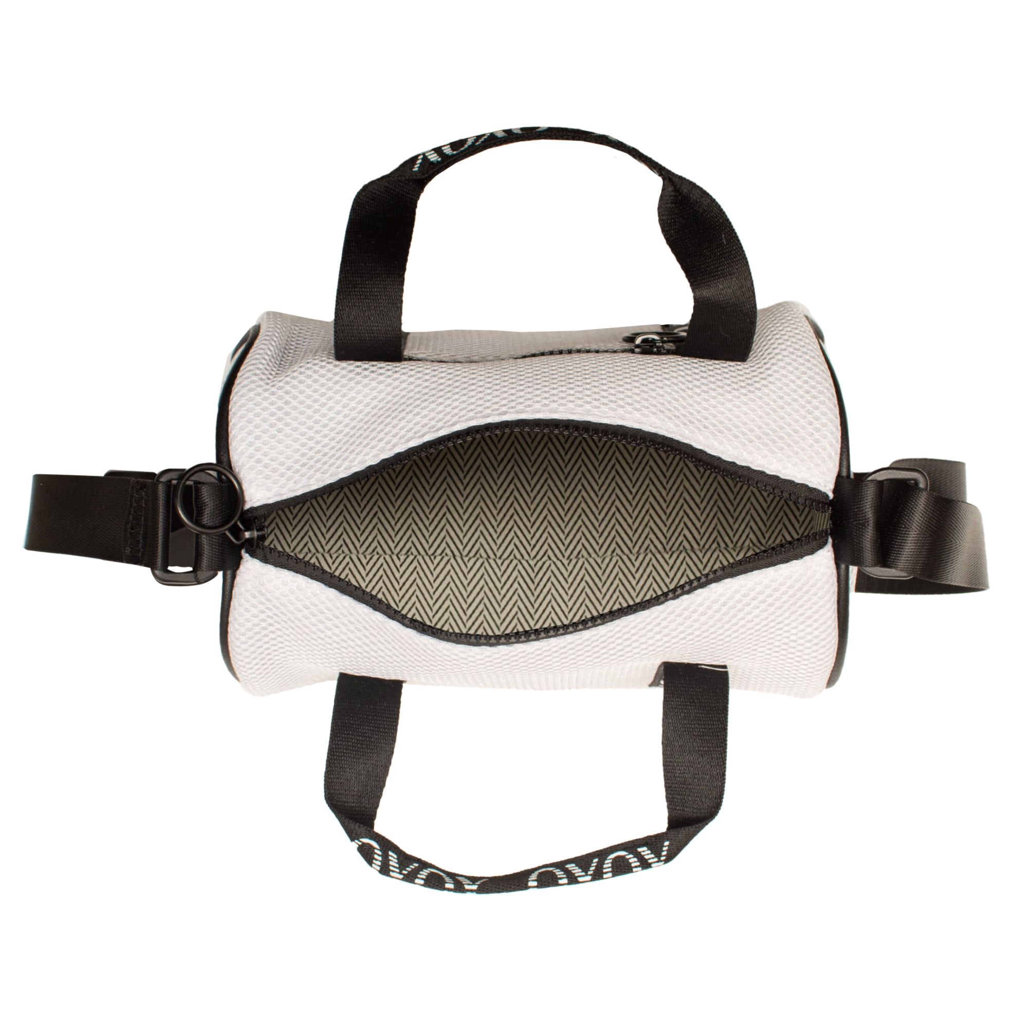XOXO Women's Fabric White Mesh Everyday Barrel Bag withTop Handles & Adjustable Strap