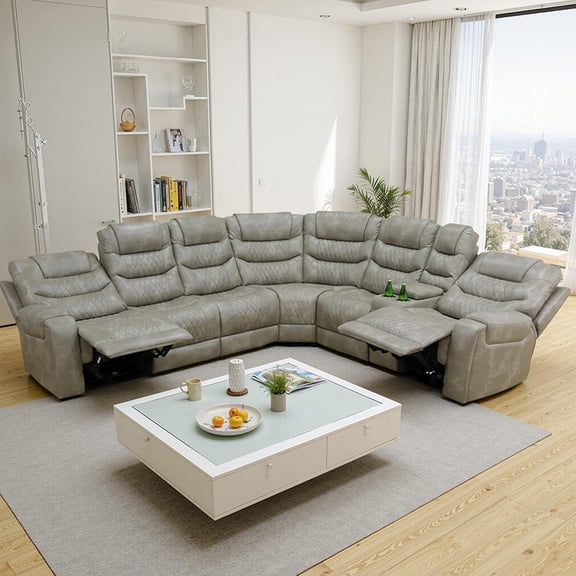 TAORUIFANG 3PCS SET Power Recliner Sectional Sofa Set with LED Light, Air Leather Reclining Sectional Couch Set, L Shaped Recliner Couch with USB Port/Cup Holder/Storage Console for Home Theater