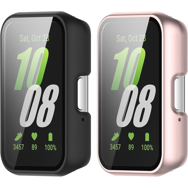 KOMI Étui avec Protecteur d'Écran pour Galaxy Fit3 SM-R390, Étui de Protection Rigide en PC, Pare-Chocs Protecteur d'Écran en Verre Trempé Compatible avec Galaxy Fit3 (Noir+siiver)