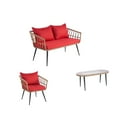 thumbnail image 3 of 6-Piece Wicker Patio Furniture Set, Outdoor Garden Rattan Furniture Sofa Set with Loveseat, 2 Chairs, Pillows and Glass Top Coffee Table, Outdoor Furniture Couch Set for Backyard and Porch, Red, 3 of 7