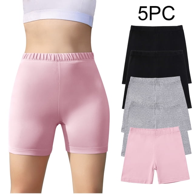 Odeerbi 5 Paquetes de Chicas Atléticas Motociclistas Pantalones Cortos Respirables Suaves Elásticos de Baile de Yoga Para 5-14 Años