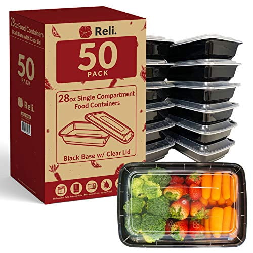 Reli (50 Pack) 28 oz Meal Prep containers - 1 compartment Food containers with Lids, Stackable Microwavable Freezer Dishwasher Safe Plastic Food Stora