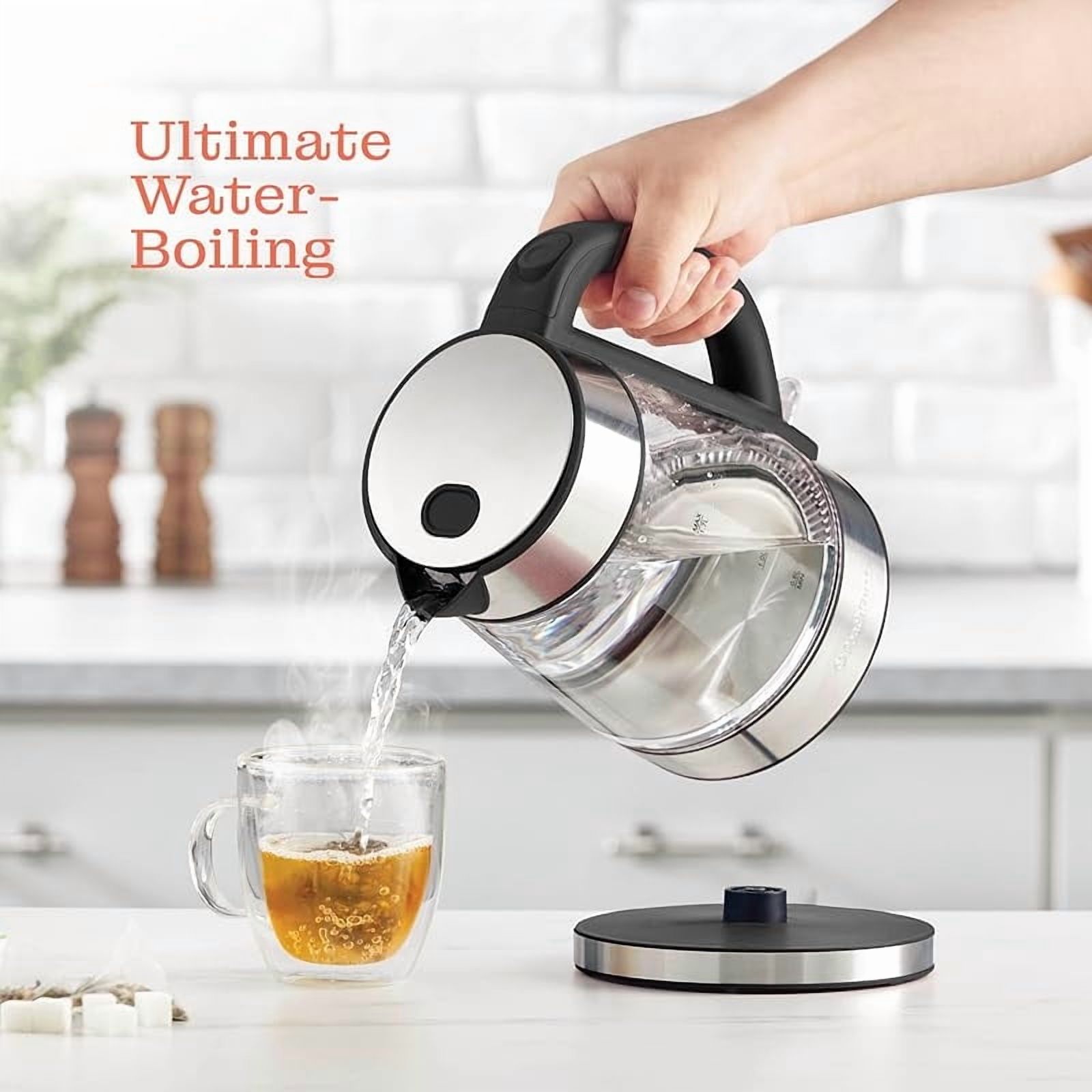 Speed-Boil Electric Kettle For Coffee & Tea - 1.7L Water Boiler 1500W, Borosilicate Glass, Easy Clean Wide Opening, Auto Shut-Off, Cool Touch Handle, LED Light. 360 °   Rotation, Boil Dry Protection