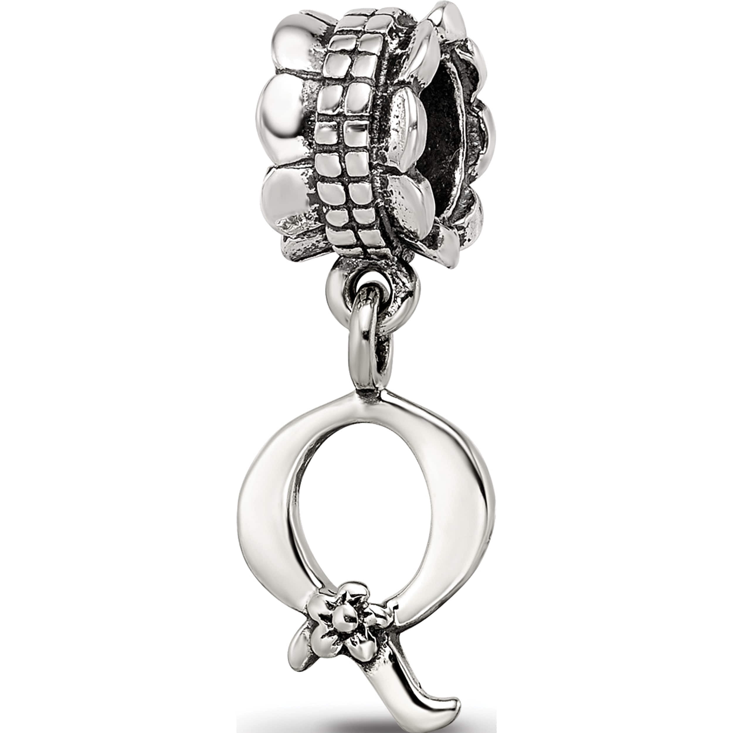 Sterling Silver Reflections Letter Q Dangle Bead (19.09 X 8.18) Made In Thailand qrs1400q