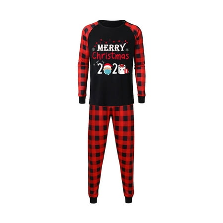 

Binpure Christmas Family Leisure Pajamas Suit Unisex Adults and Kids Letter Print Pullover+Plaid Elastic Pants