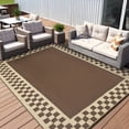 thumbnail image 1 of Garvee 9'x18' Outdoor Rug Waterproof Reversible Modern Geometric Neutral Outdoor Patio Rug, Plastic Straw Rugs Camping Carpet for Patio RV Balcony Deck Backyard, Brown, 1 of 7