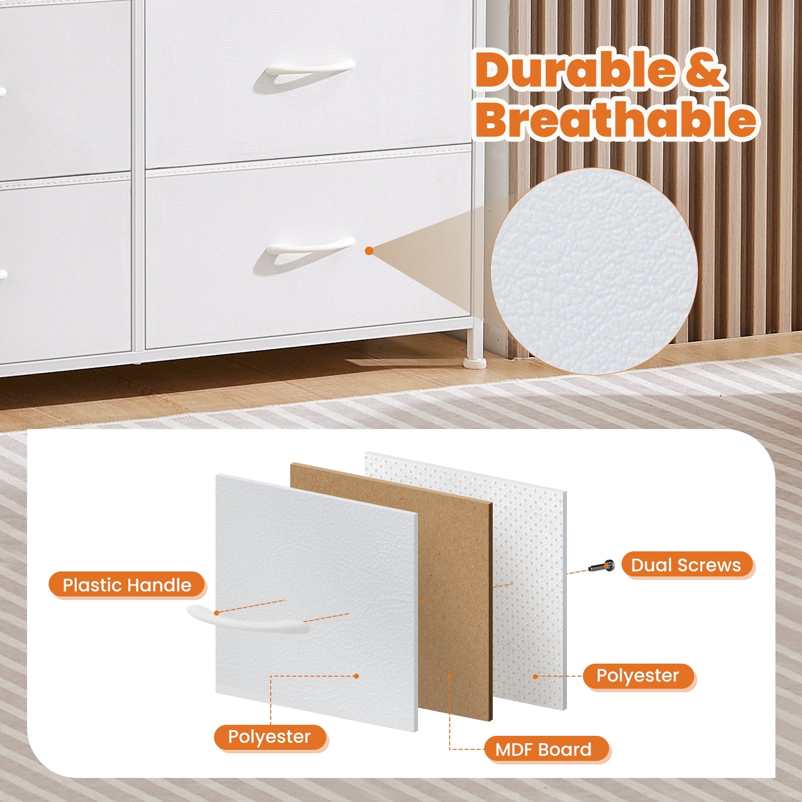 CONCETTA 10-Drawer Fabric Dresser Storage Chest for Bedroom, Closet, Entryway, Storage Furniture for Adults, White