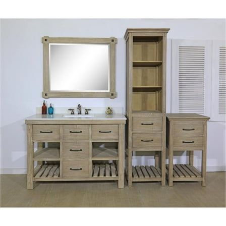InFurniture WK8248-AP TOP 48 in. Rustic Solid Fir Single Sink Vanity With Arctic Pearl Quartz Marble Top-No Faucet