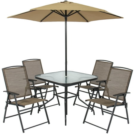 Best Choice Products 6-Piece Outdoor Folding Steel Fabric Patio Dining Set with Table, 4 Chairs, Umbrella, and Built-In Base, (Best Patio Dining Set)