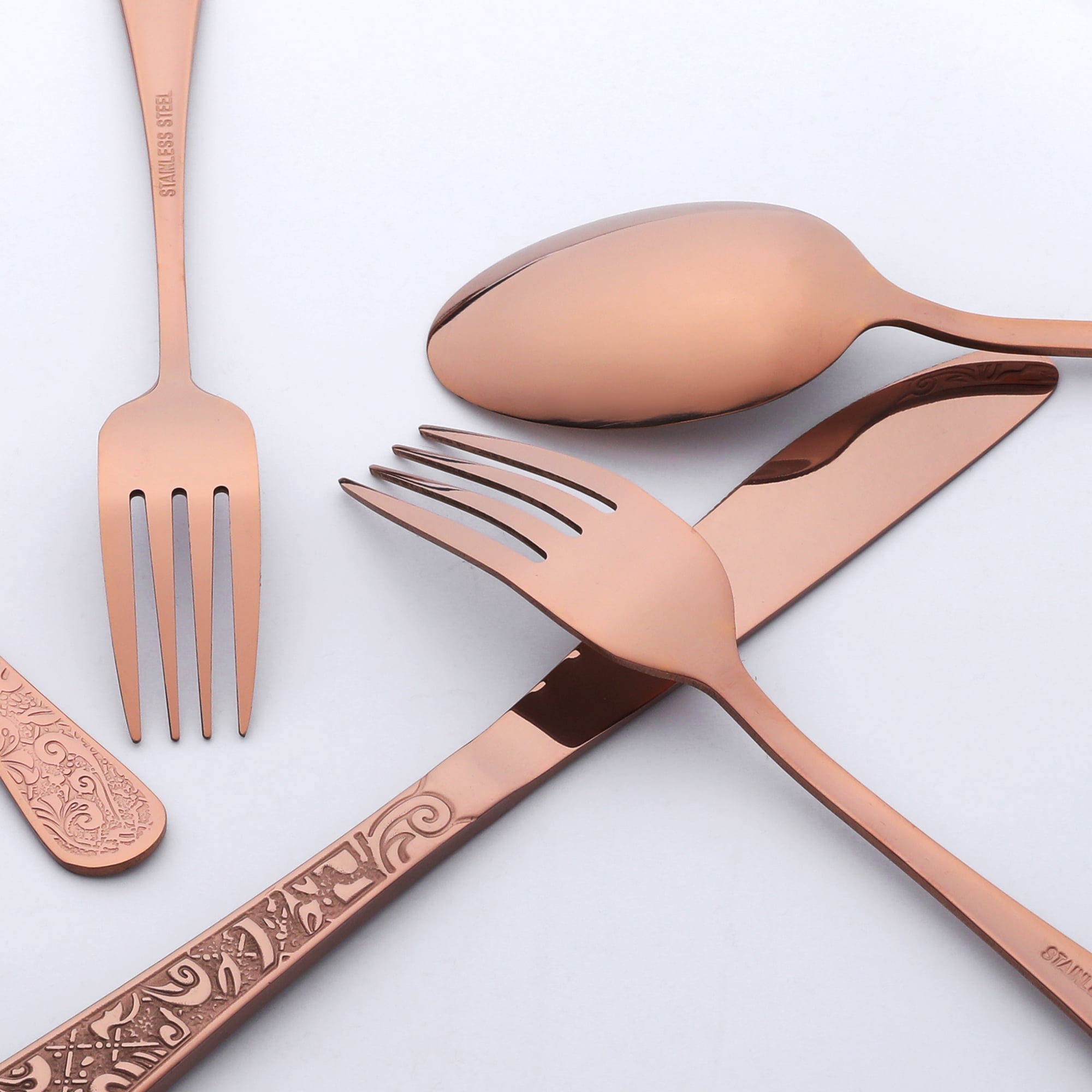Unique Bargains 20 Pieces Stainless Steel Flatware Set Mirror Polished Cutlery Gold
