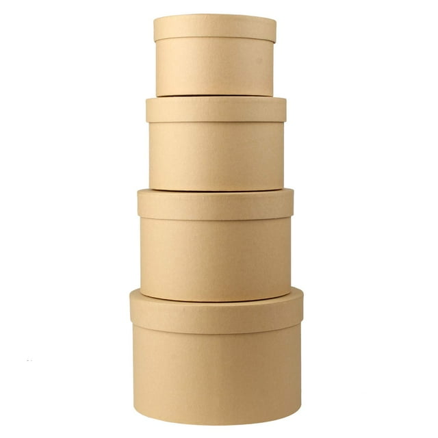 Cajas de regalo redondas Briful, juego de 4 piezas de papel kraft marrón