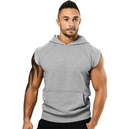 Men?s Hooded Hoodie Vest Tank Tops Sweatshirt Gym Muscle Sleeveless T ...