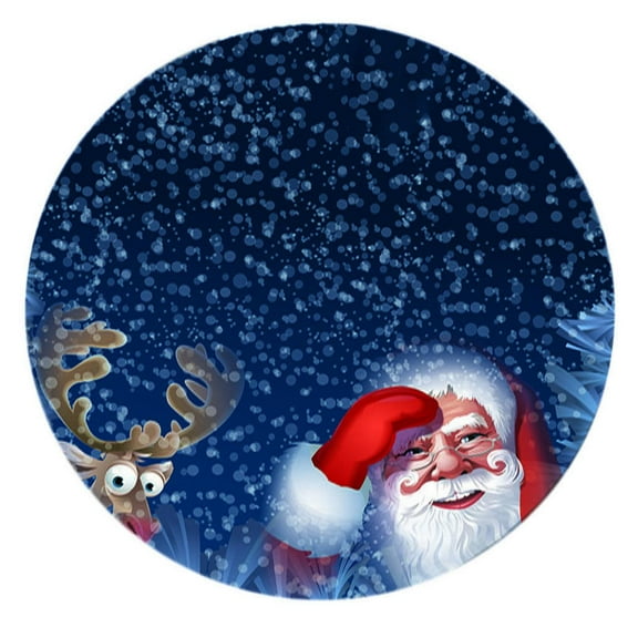 Christmas Table Cloth Round 47 Inch Elastic Edge Fitted Table Cover Pattern Table Decor Waterproof Table Pads for Home Decor