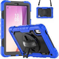 ELEHOLD Rugged Hybrid Case for Lenovo Tab M9 (2023) 9.0" Three-Layer Protection with Built-in Screen Protector 360° Rotating Kickstand Handstrap Adjustable Shoulder Strap Shockproof Case,Blue   Black