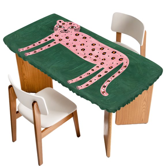 Pink Fitted Rectangle Tablecloth 24" x 50" Playful Pink Rosette Spots Dark Green Backdrop Eclectic Elastic Table Cloth Fits for 4 Foot Folding Tables Waterproof Table Cover for Picnic Camping Outdoor