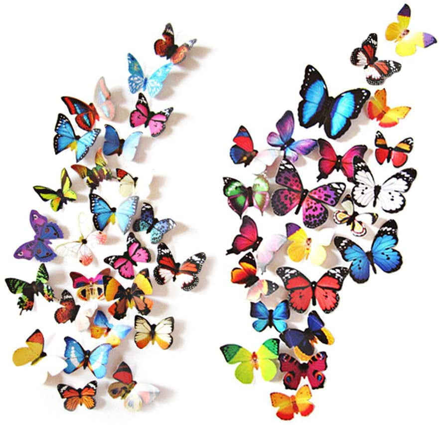 Blue 3D Butterflies Decor for Wall Removable Mural Stickers Home Decoration Kids Room Bedroom Decor 60PCS Butterfly Wall Decals 
