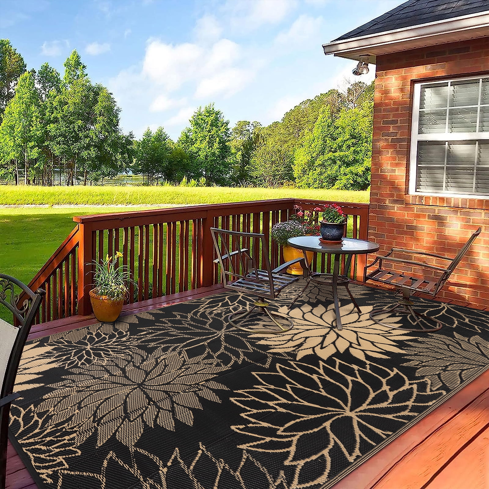 Ileading Outdoor Rugs for Patios 6'x9' Waterproof Patio Mat Plastic Straw Rug Reversible RV Camping Tent Rug Outside Area Rug for RV, Patios,Deck, Beach,Balcony, Camping