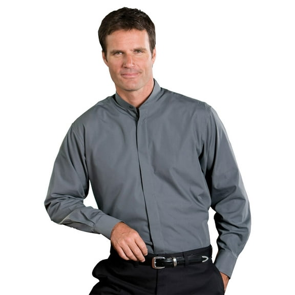 Men's Long Sleeve Banded Collar Shirt , 1396 , DARK GREY , XXXXXX-Large Tall