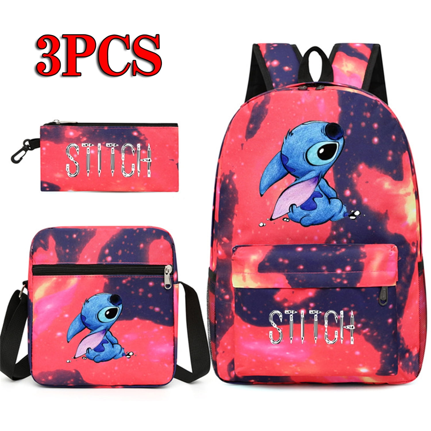 3 PCS Cute Anime Stitch Backpack Shoulder Bag Stitch Pencil Case Student  School Bag Stitch Diagonal Bag for Student Boys Girls Kids Christmas Gift  (#5) 