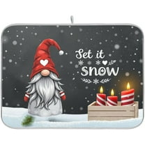Christmas Gnome Snowflakes Dish Drying Mat for Kitchen Counter 16x18 in Xmas Candles Gift Microfiber Drying Mats Absorbent Reversible Dish Pad Medium Dish Draining Mat Fast Dry Kitchen Accessories