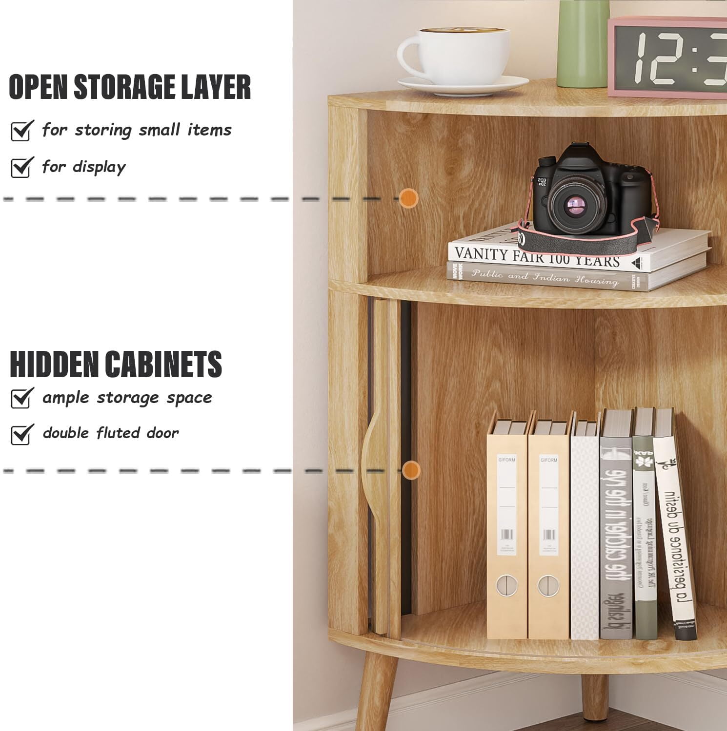 Bathroom Storage Cabinet, 31.5" Narrow Floor Corner Storage Cabinet with Fluted Doors & Shelves, Wood