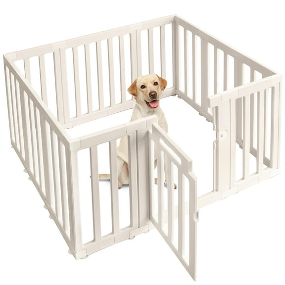 Wdmiya 12 Panel Plastic Dog Playpen Indoor, for Puppy Cat Rabbit Ferret Transparent Pet Pen, Easy Assemble Whelping Crate Kennel Cage Enclosure, Preferable for Medium Dogs (23.6" Height, White)