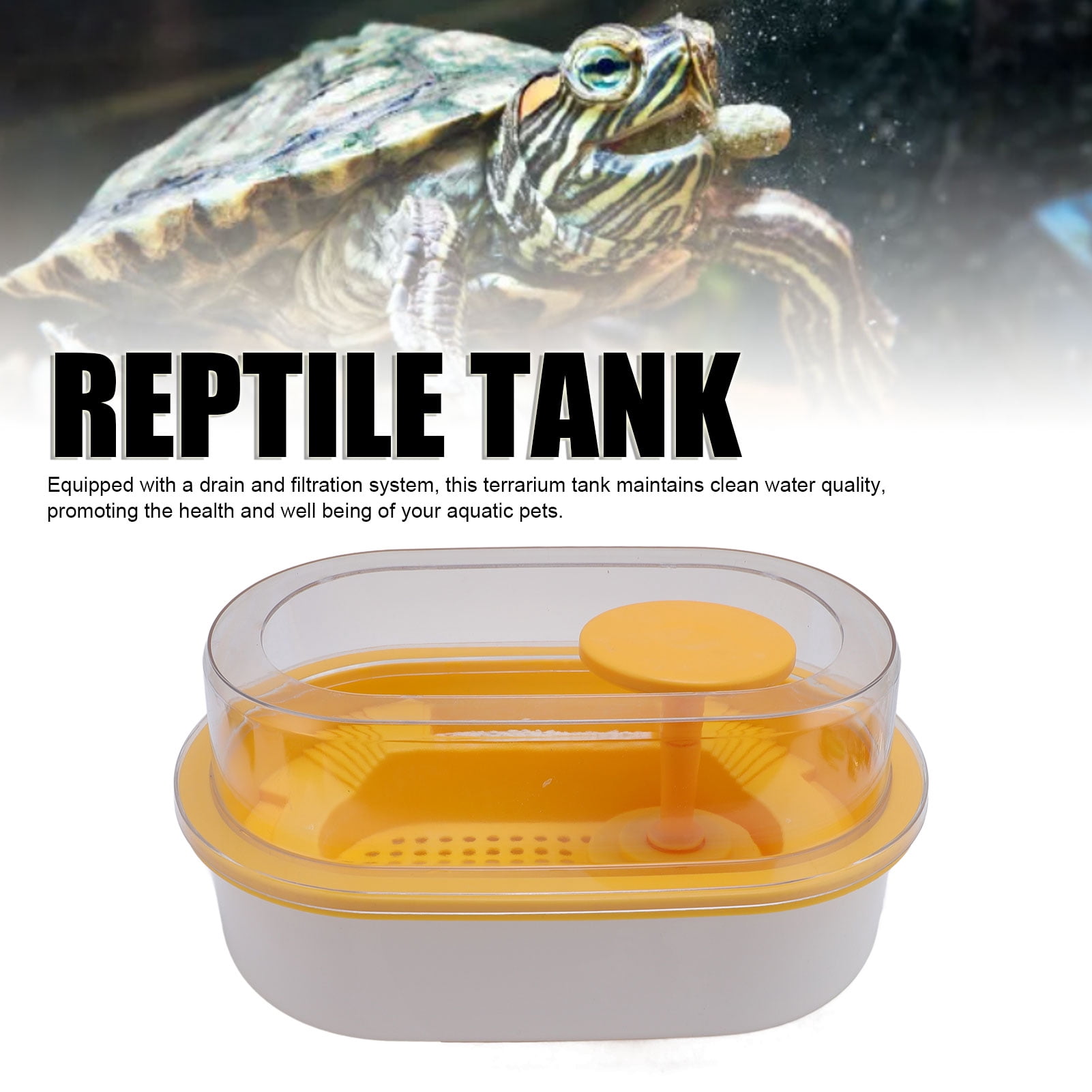 Yajisi Large Yellow Turtle Tank with Drainage Filtration System, Safe & Easy to Observe Aquarium Habitat Terrarium for Crabs Fishes Amphibians Reptiles, Heavy Duty Plastic Pond Decor (14.5 in/37 cm)