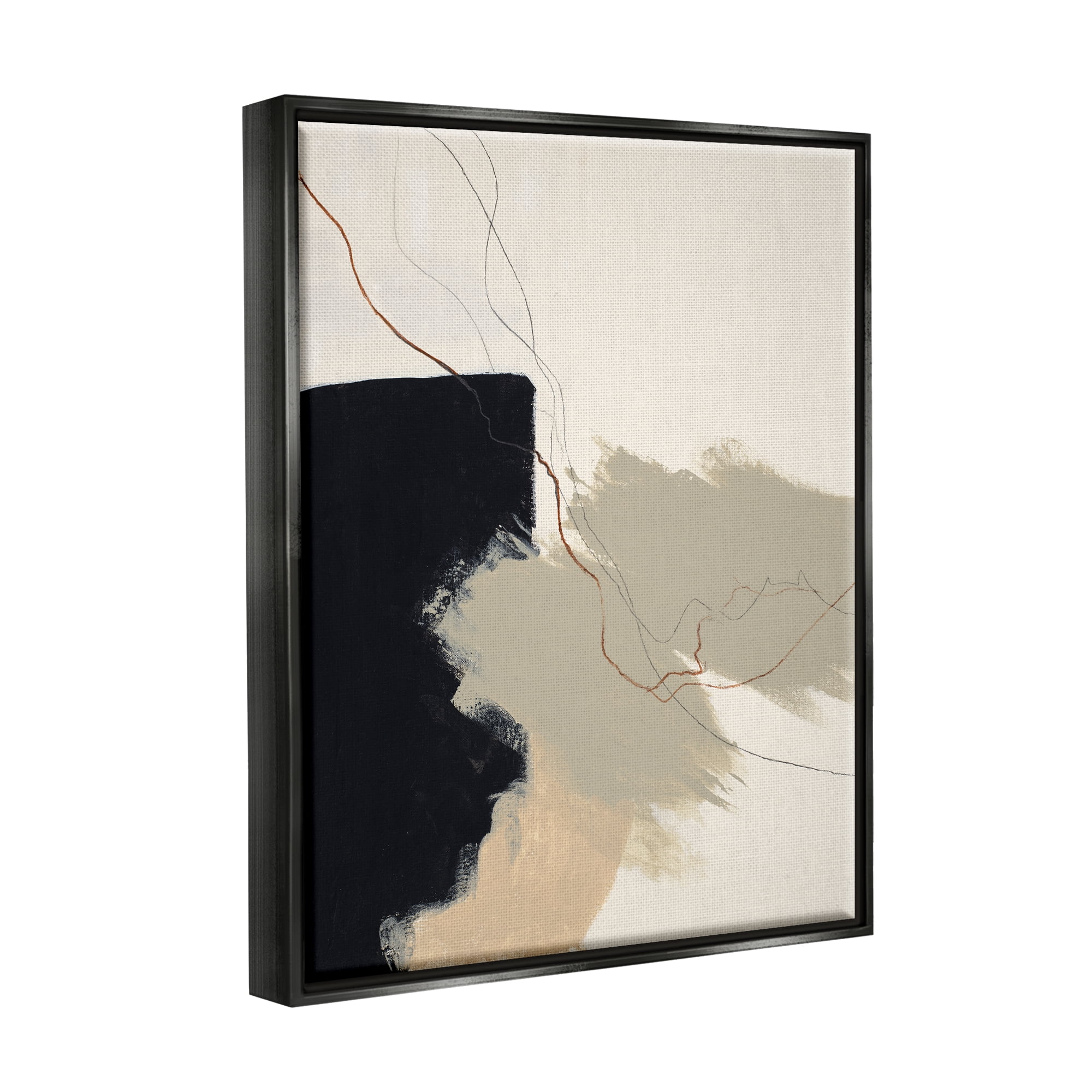 Stupell Industries Soft Paint Strokes with Line Abstract Painting Black Floater Framed Canvas Art Print Wall Art, 17 x 21