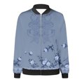 thumbnail image 5 of Women Casual Jackets Floral Print Long Sleeve Zip Up Bomber Jackets Fall Winter Collar Lightweight Loose Outerwear Coat Z001-Blue L, 5 of 5