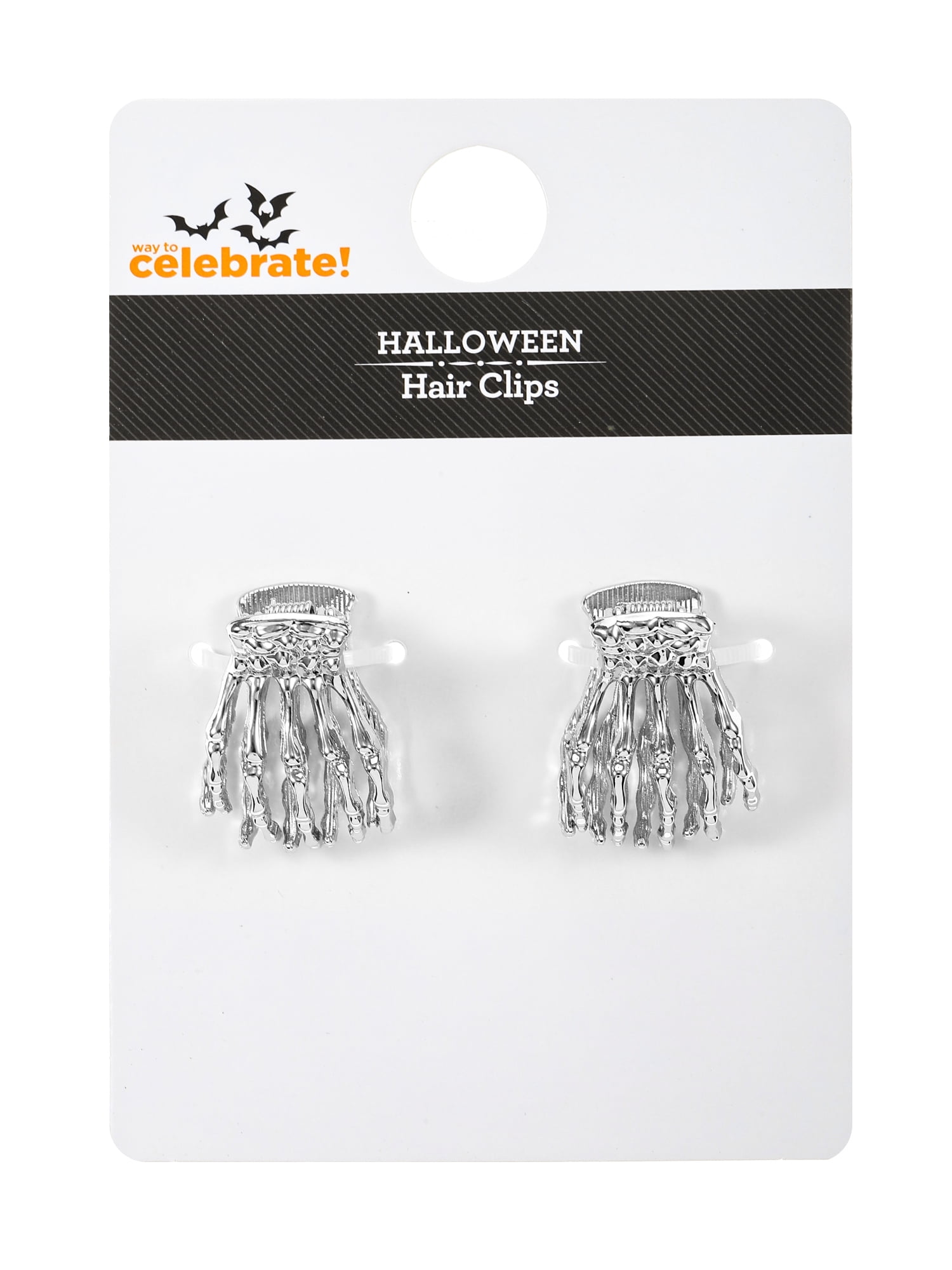 Way to Celebrate Halloween Skeleton Hands Mini Claw Clips, 2 Piece Hair Clips