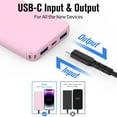 thumbnail image 3 of Portable Charger Power Bank, 15W Fast Charging 10000mAh External Power Bank, USB-C in&Out Battery Pack for iPhone 15/14/13/12 Series, Samsung Galaxy, etc (Pink), 3 of 6