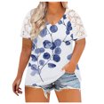thumbnail image 2 of Hauts d'Été Grande Taille pour Femmes Hauts en Dentelle pour Femmes Blouses d'Été à Imprimé Patchwork pour Femmes T-Shirts Amples Grande Taille Col en V Manches Courtes T-Shirt Col en V Femmes en Liquidation, 2 of 5