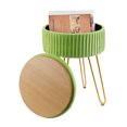 thumbnail image 4 of Velvet Footrest Stool Ottoman Pleated Round Modern Upholstered Vanity Footstool Side Table Seat Dressing Chair with 4 Golden Metal Legs (Green with Storage), 4 of 5