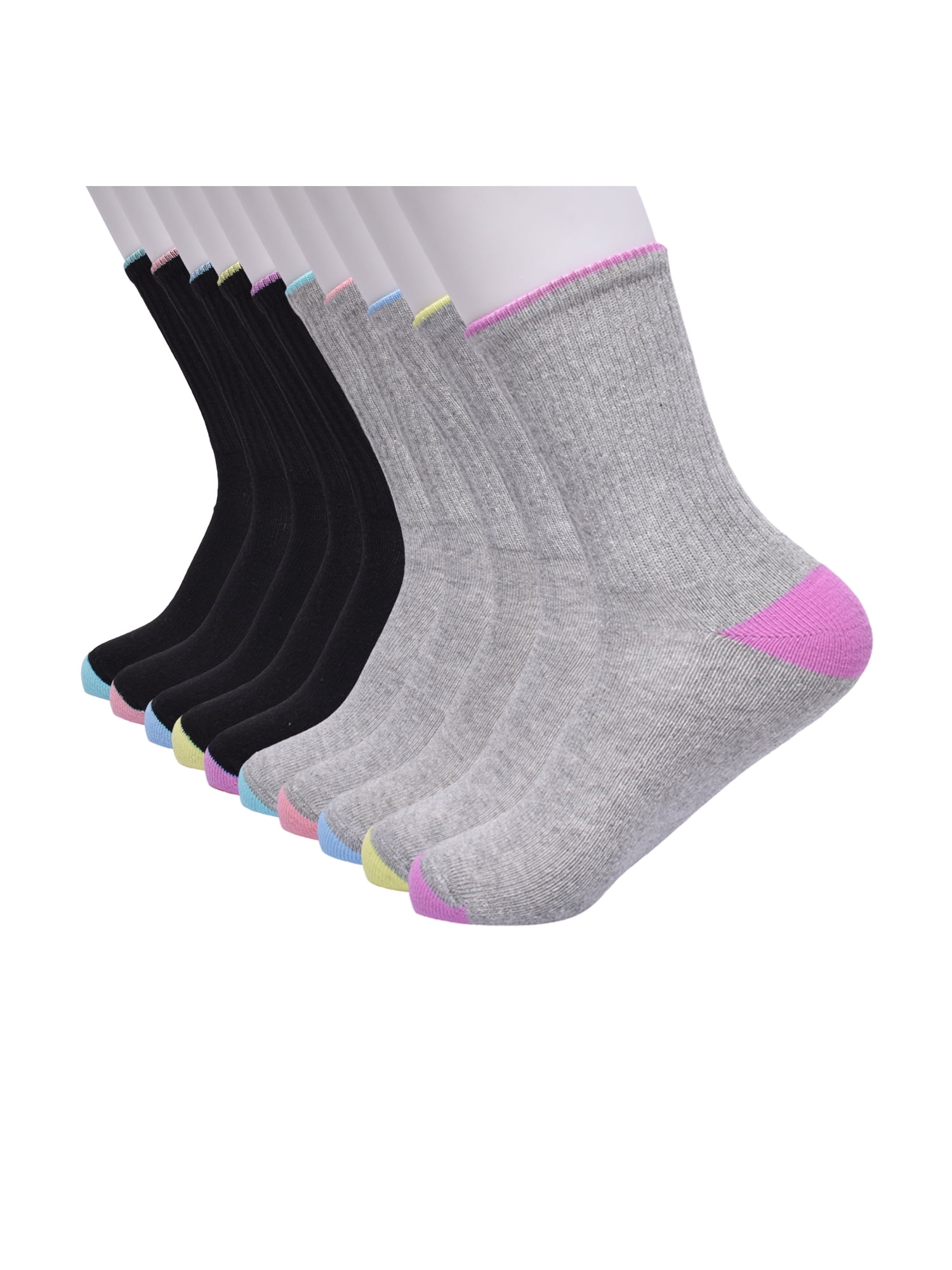 Wonder Nation Girls Cushioned Crew Socks, 10-Pack, Sizes S (6-10.5) - L (4-10)