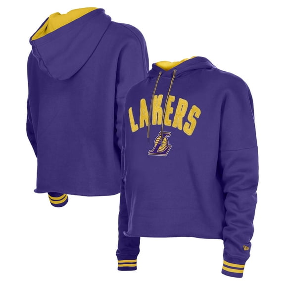 Women's New Era Purple Los Angeles Lakers Boxy Raw Edge Pullover Hoodie