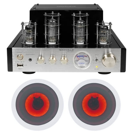 Rockville BluTube Amplifier/Home Theater Receiver (2) 6.5" LED Ceiling Speakers